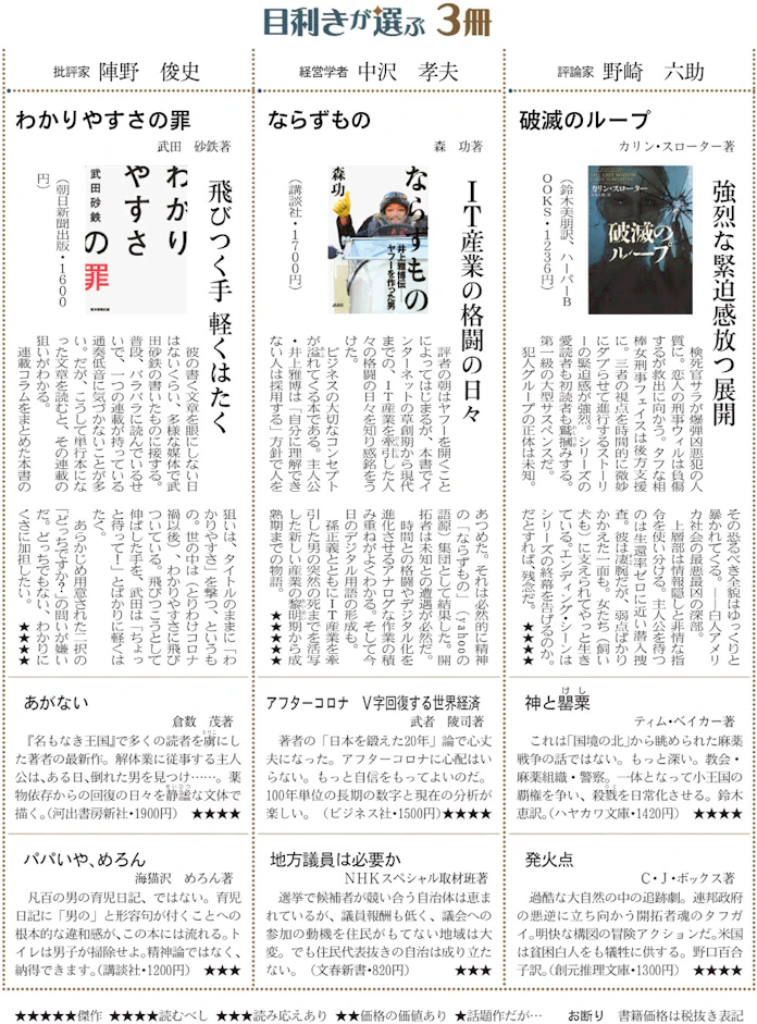 今週の3冊一覧 日本経済新聞