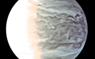 探査機あかつきが赤外線カメラで撮影した金星=JAXA提供
