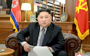 2019年の「新年の辞」を発表する北朝鮮の金正恩委員長（朝鮮中央通信・共同）
