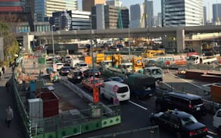汐留付近では環2のトンネル工事が続く（東京都港区）
