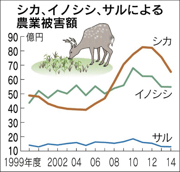 シカなどの農作物被害増 日本経済新聞