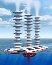 海水中の塩分をスプレー状にして大気にまいて雲を増やす船の想像図。英米の研究者が提案している。