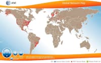 データセンターなどの国際ネットワークを世界地図で表示するAT&Tのウェブサイト