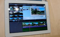 iPad2は映像編集機能「iMovie(アイムービー)」を使って複雑な編集もできる(2日、米サンフランシスコ市のアップル発表会)