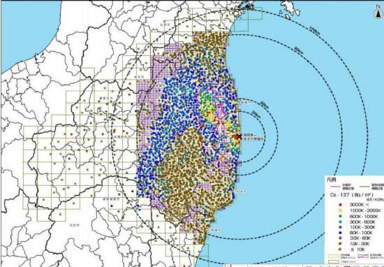 文科省が公表した土壌の放射性物質濃度マップ(セシウム137)