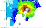 首都直下プロジェクトが再計算した東京湾北部地震の震度分布図。断層の中央深部から破壊が始まる場合=文科省提供