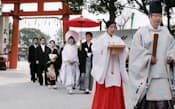 上賀茂神社で挙式する新郎新婦は5年で5割以上増えた(京都市北区)