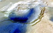 火星に巨大噴火の跡。巨大火山が噴火してできたカルデラ地形「エデン」の立体地形図（3日）=欧州宇宙機関提供・共同