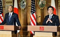 共同記者会見する安倍首相とオバマ米大統領（24日午後、東京・元赤坂の迎賓館）=代表撮影