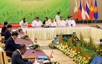 ミャンマーの首都ネピドーで開かれた東南アジア諸国連合(ASEAN)外相会議（10日）=共同