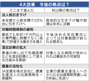 4大改革 実行に課題 成長戦略骨格固まる 日本経済新聞