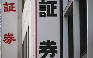 茅場町周辺の証券会社の看板(東京都中央区)
