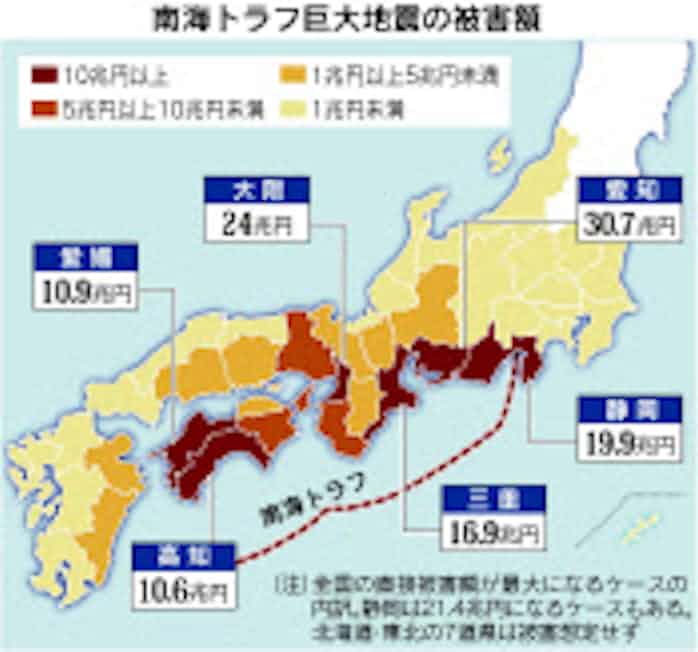 南海トラフ地震 被害額最大2兆円 減災次第で半減 日本経済新聞