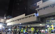首都高で初めて実施された橋桁の架け替え工事（8日、東京都港区）