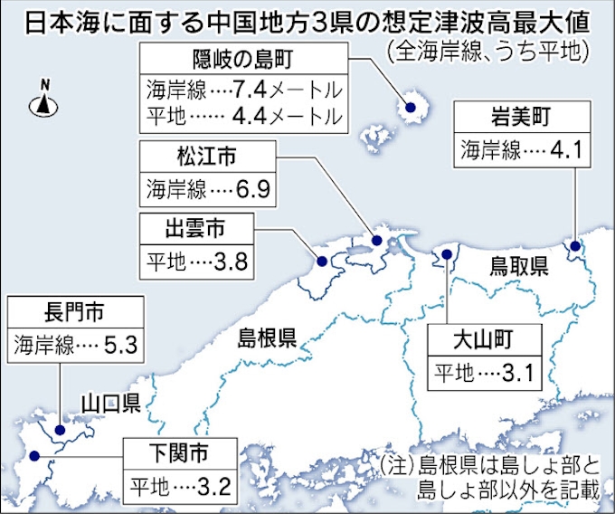 山陰海岸線 津波最大6メートル 避難計画に影響も 日本経済新聞