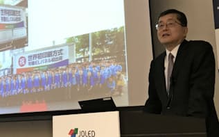 JOLEDは有機ELパネルを、まずソニーに納入する（5日、東京都中央区）
