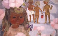 いわさきちひろの油彩画「ハマヒルガオと少女」（1950年代中頃）