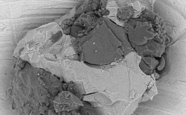 はやぶさが持ちかえったイトカワの微粒子の電子顕微鏡写真=JAXA提供 はやぶさが持ちかえったイトカワの微粒子の電子顕微鏡写真=JAXA提供