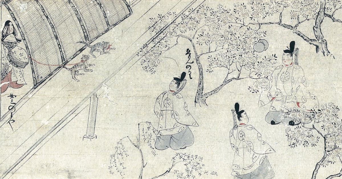 日本史のネコ 4 白描源氏物語絵巻貼交屏風 若菜上 部分 日本経済新聞 日本史のネコ 4 白描源氏物語絵巻貼交屏風 若菜上 部分 日本経済新聞