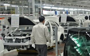 中国各地の新車工場では生産調整の動きが広がる（北京汽車の北京工場）