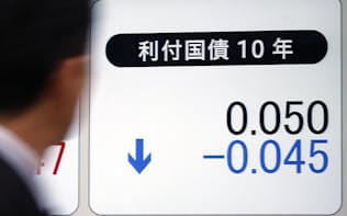 大幅に低下した長期金利（1日午前、東京都中央区）
