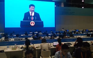 中国の習近平国家主席は杭州でのG20開催の意義を強調した（3日、杭州市のG20プレスセンター）