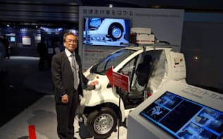 黒江真一郎社長は展示会で自動運転車で使う計測システムを披露した
