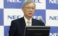 NECの新野社長（4月27日の決算説明会）