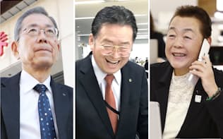 （右から）日本生命・安齊正枝さん（72）、大和ハウス・福村哲さん（67）、大和証券・鶴野哲司さん（68）