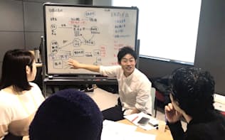 参加者がコーチ役に新規事業アイデアを説明し、助言を受けた（24日、大阪市内）