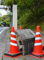 石灯籠落ち81歳歩行者死亡 バスのサイドミラー接触 日本経済新聞