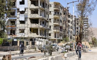 化学兵器が使われたとされるシリアの首都ダマスカス近郊ドゥーマ＝16日（共同）