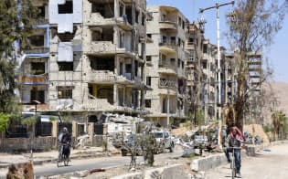 化学兵器が使われたとされるシリアの首都ダマスカス近郊ドゥーマ=16日(共同) 化学兵器が使われたとされるシリアの首都ダマスカス近郊ドゥーマ=16日(共同)