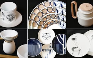 有田焼の商社キハラが英・豪など世界各国のデザイナーらと共同開発した皿やカップ=山本博文撮影