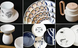 有田焼の商社キハラが英・豪など世界各国のデザイナーらと共同開発した皿やカップ=山本博文撮影