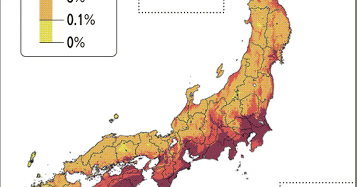 30年以内に震度6弱以上 北海道南東部で確率上昇 首都圏や四国依然として高く 日本経済新聞