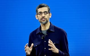 米グーグルが開催した「グーグルクラウドネクスト18」の基調講演に登壇したスンダー・ピチャイ最高経営責任者                               