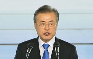 韓国の文在寅大統領=共同 韓国の文在寅大統領=共同