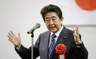 3選を目指す安倍首相=共同 3選を目指す安倍首相=共同