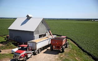 中国の報復関税を受けて、米穀物メジャーは米国産大豆の輸出先を欧州などに振り向けた（イリノイ州の大豆農場）=ロイター