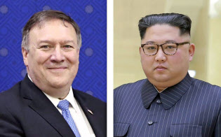ポンペオ米国務長官(左)と北朝鮮の金正恩委員長(朝鮮通信=共同) ポンペオ米国務長官(左)と北朝鮮の金正恩委員長(朝鮮通信=共同)