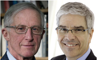 ノーベル経済学賞に決まったノードハウス氏(左)とローマー氏=ロイター ノーベル経済学賞に決まったノードハウス氏(左)とローマー氏=ロイター
