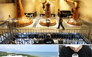 【嘉之助蒸留所】大きさや形状の異なる3基の蒸留器が輝く。貯蔵庫の扉を開けると潮風が吹き込む(鹿児島県日置市)