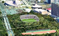 新スタジアムは代々木公園に計画している（渋谷区の外郭団体が作成したイメージ図、(C)Atelier Tsuyoshi Tane Architects）