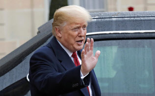 第1次大戦100年の式典出席のためパリを訪れたトランプ米大統領(11月10日)=AP 第1次大戦100年の式典出席のためパリを訪れたトランプ米大統領(11月10日)=AP