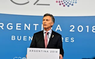 1日、G20首脳会議を終え記者会見する議長国アルゼンチンのマクリ大統領（ブエノスアイレス）