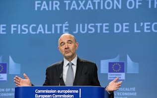 デジタル・サービス課税を提案するモスコビシ欧州委員（3月、ブリュッセル）=欧州委員会提供