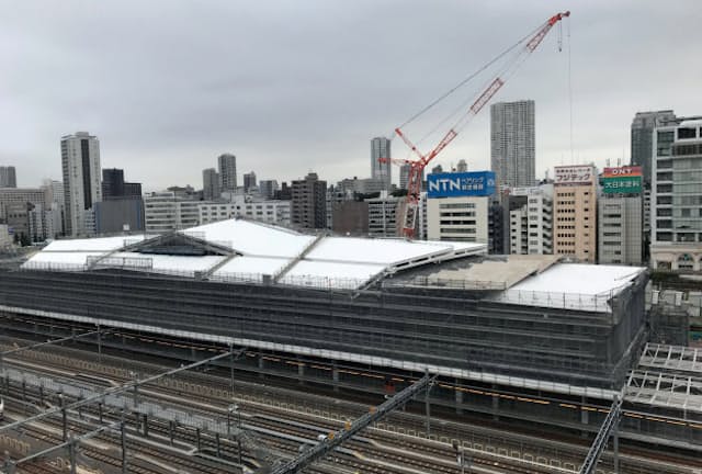 建設中の高輪ゲートウェイ駅（8月、東京都港区）