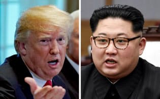 トランプ米大統領(左)と北朝鮮の金正恩委員長=ロイター トランプ米大統領(左)と北朝鮮の金正恩委員長=ロイター