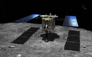 小惑星りゅうぐうに着陸するはやぶさ2の想像図(JAXA・池下章裕氏提供) 小惑星りゅうぐうに着陸するはやぶさ2の想像図(JAXA・池下章裕氏提供)